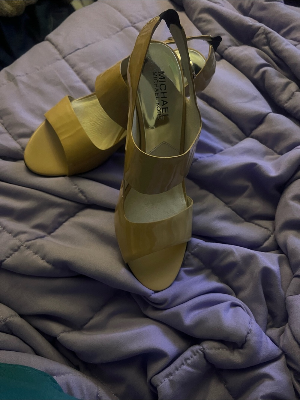Michael Kors Patent Slingback Sandals in Taupe Beige